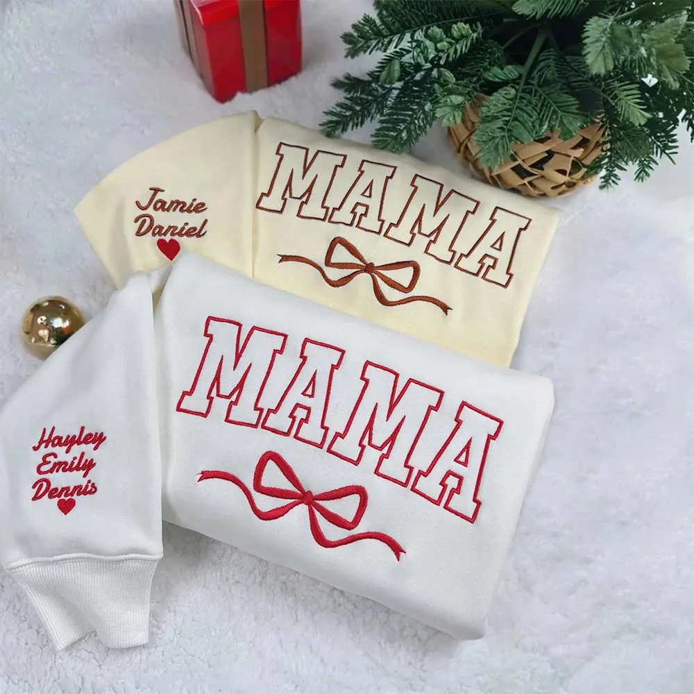 Personalized Bow Mama Embroidered Sweatshirt Mother Day Gift