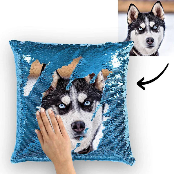 Personalized Sequin Pillow with Photo for Pet Lover