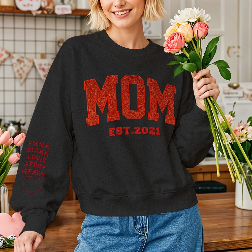Personalized  Embroidered Glitter Vinyl Sweatshirt for Mom