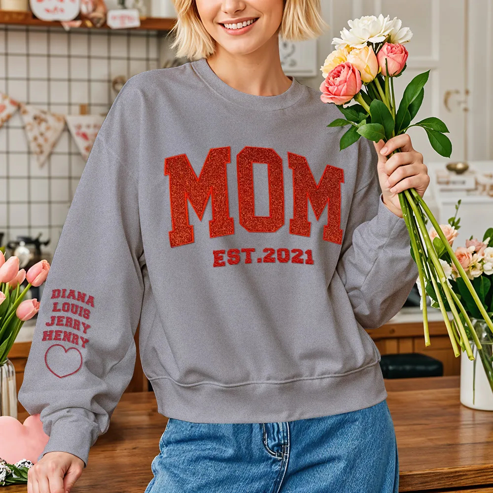 Personalized  Embroidered Glitter Vinyl Sweatshirt for Mom