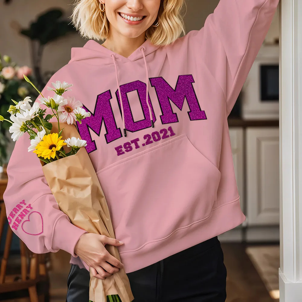 Personalized  Embroidered Glitter Vinyl Sweatshirt for Mom