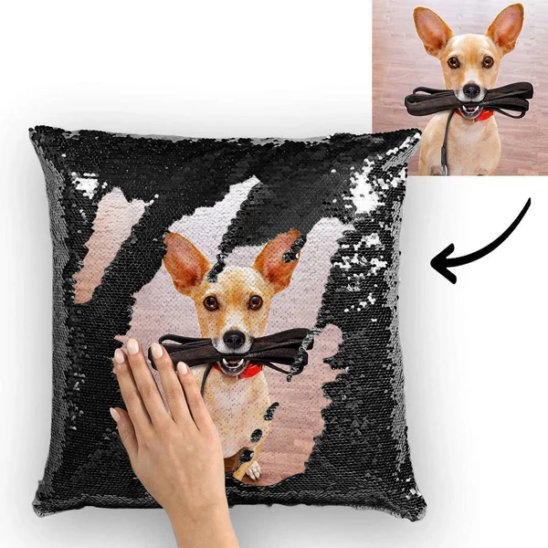 Personalized Sequin Pillow with Photo for Pet Lover