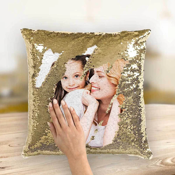 Personalized Sequin Pillow with Photo for Mother