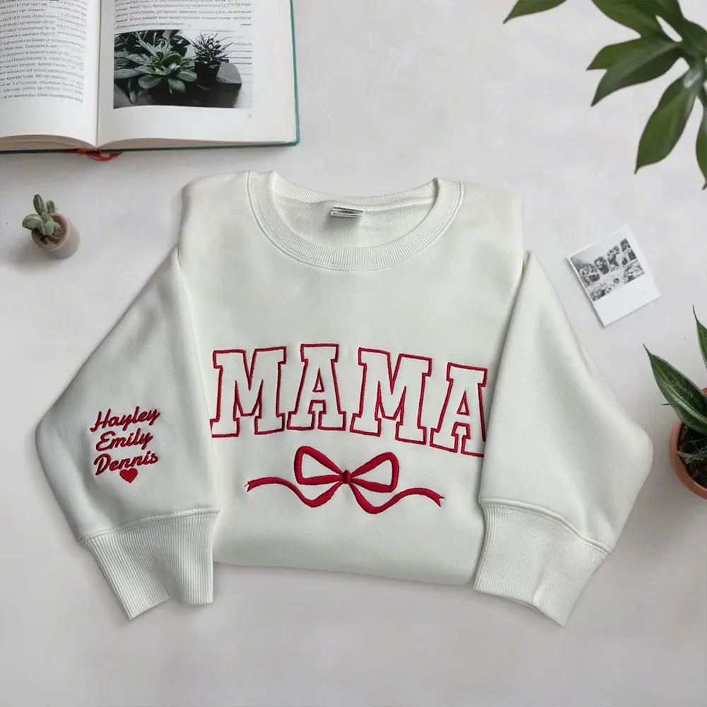 Personalized Bow Mama Embroidered Sweatshirt Mother Day Gift