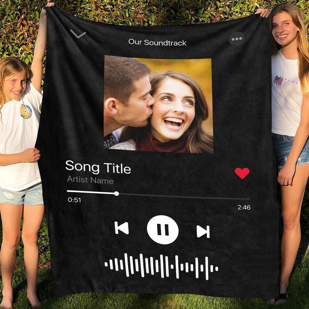 Personalized Spotify Music Song Code Photo Blanket for Couple