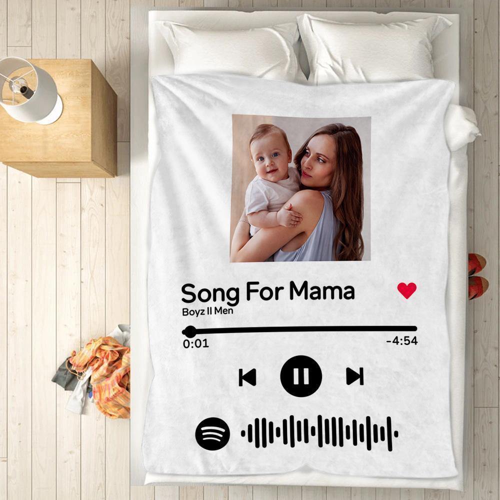 Personalized Scannable Spotify Code Blanket with Photo for Mom