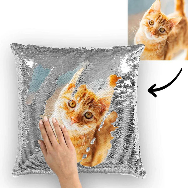 Personalized Sequin Pillow with Photo for Pet Lover