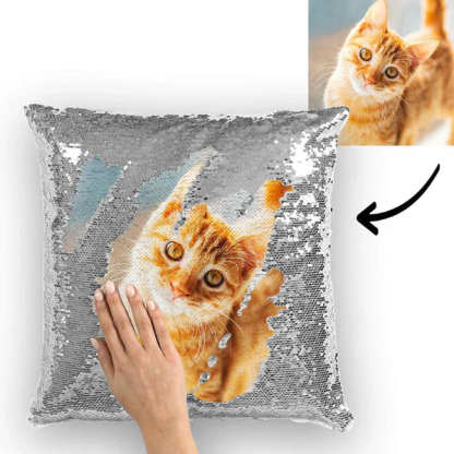 Personalized Sequin Pillow with Photo for Pet Lover