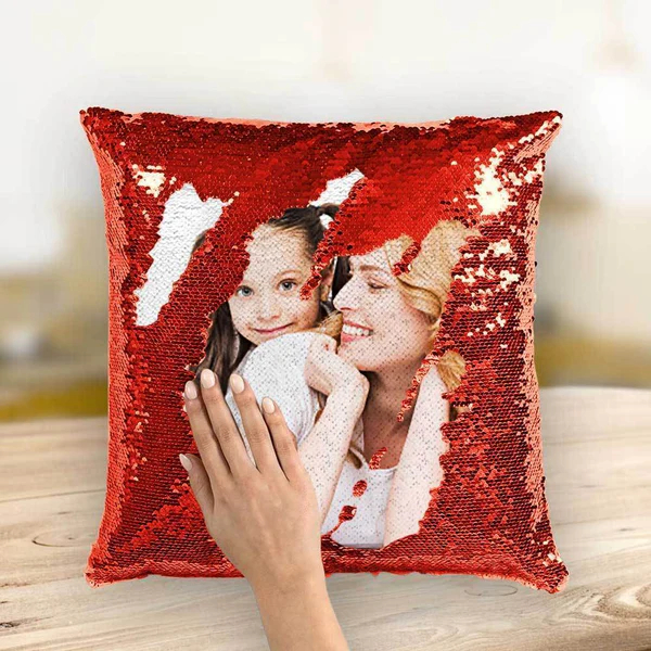 Personalized Sequin Pillow with Photo for Mother