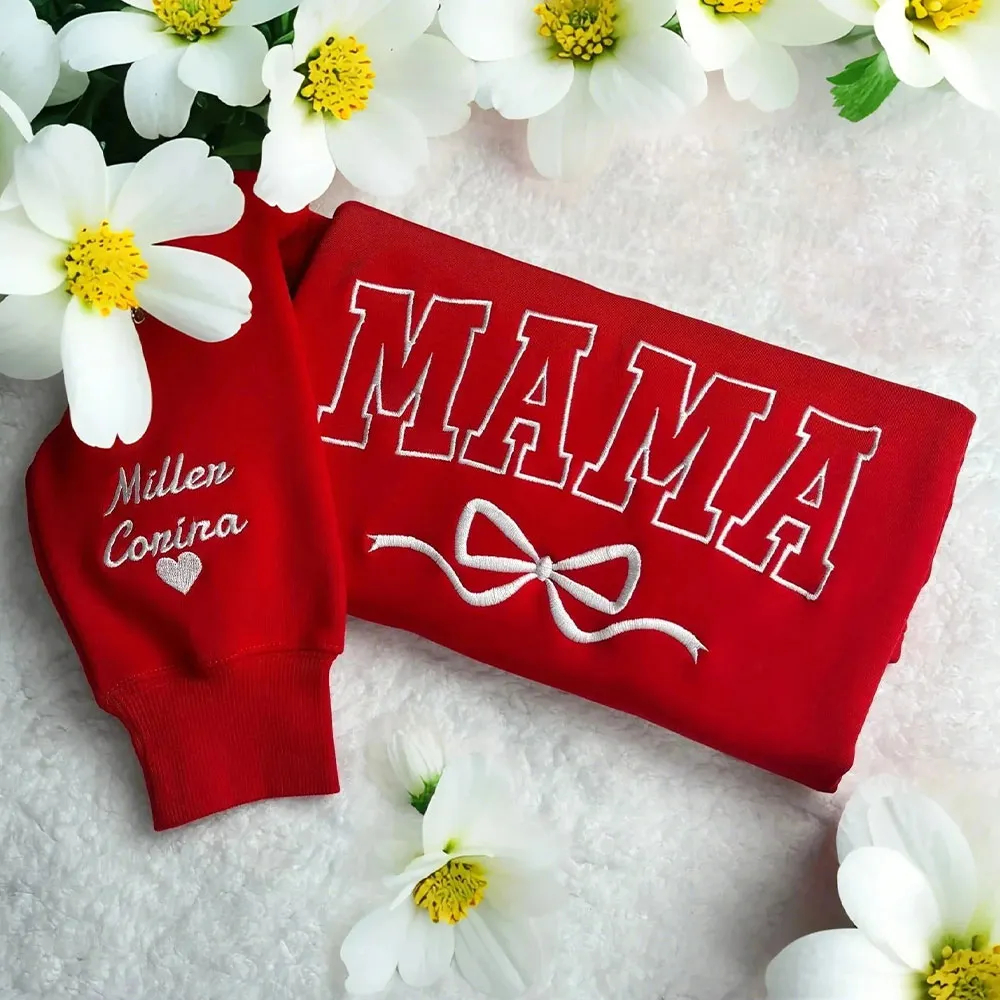 Personalized Bow Mama Embroidered Sweatshirt Mother Day Gift