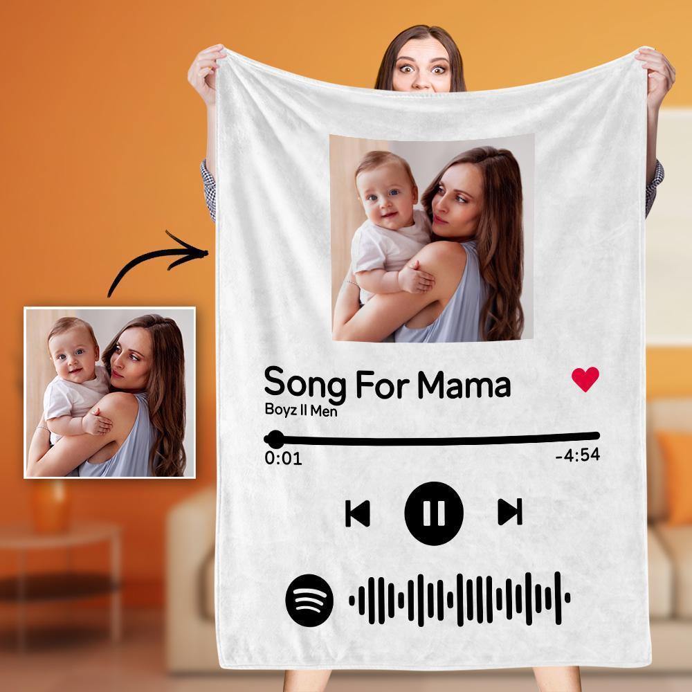 Personalized Scannable Spotify Code Blanket with Photo for Mom