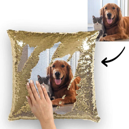 Personalized Sequin Pillow with Photo for Pet Lover