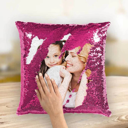 Personalized Sequin Pillow with Photo for Mother