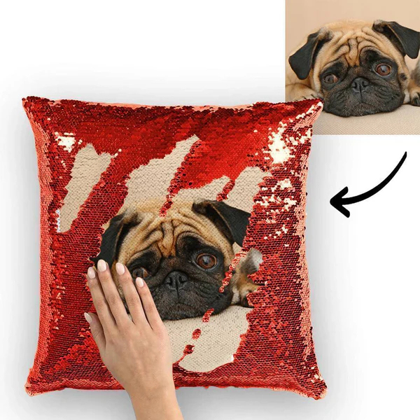 Personalized Sequin Pillow with Photo for Pet Lover