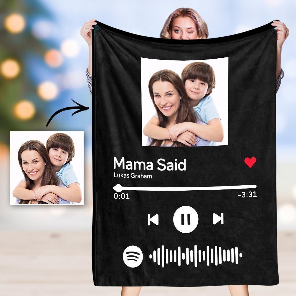 Personalized Scannable Spotify Code Blanket with Photo for Mom