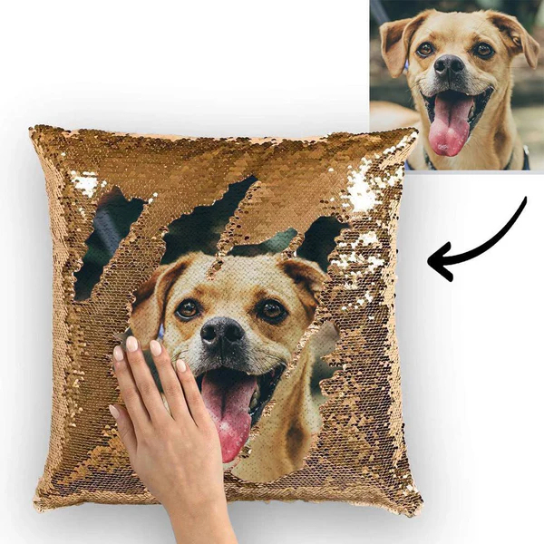 Personalized Sequin Pillow with Photo for Pet Lover