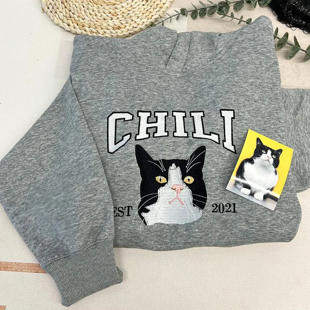 Personalized Embroidered Pet Portrait Sweatshirt for Pet Lover