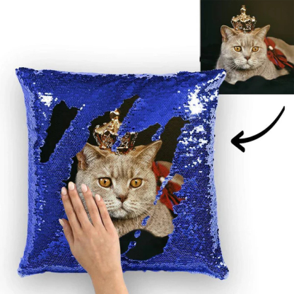 Personalized Sequin Pillow with Photo for Pet Lover