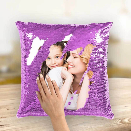 Personalized Sequin Pillow with Photo for Mother