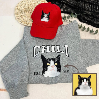 Personalized Embroidered Pet Portrait Sweatshirt for Pet Lover