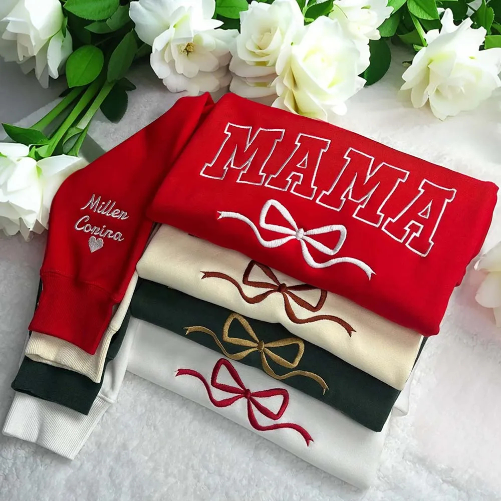 Personalized Bow Mama Embroidered Sweatshirt Mother Day Gift