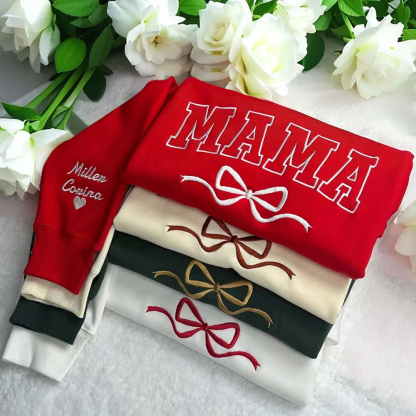Personalized Bow Mama Embroidered Sweatshirt Mother Day Gift