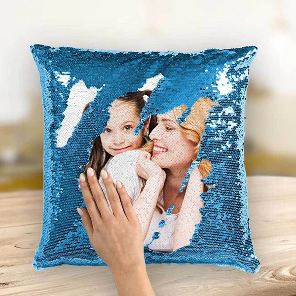 Personalized Sequin Pillow with Photo for Mother