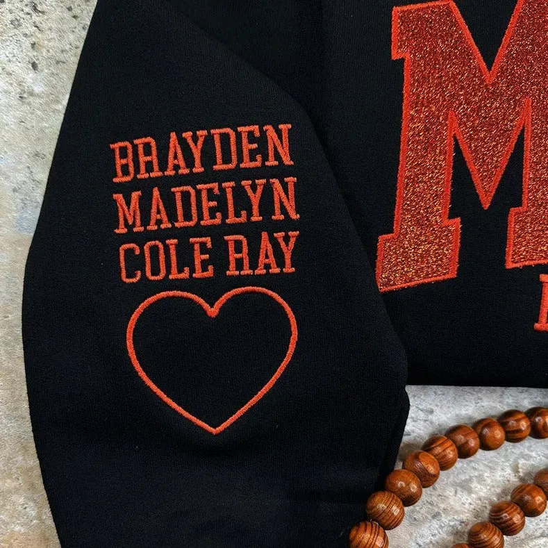 Personalized  Embroidered Glitter Vinyl Sweatshirt for Mom