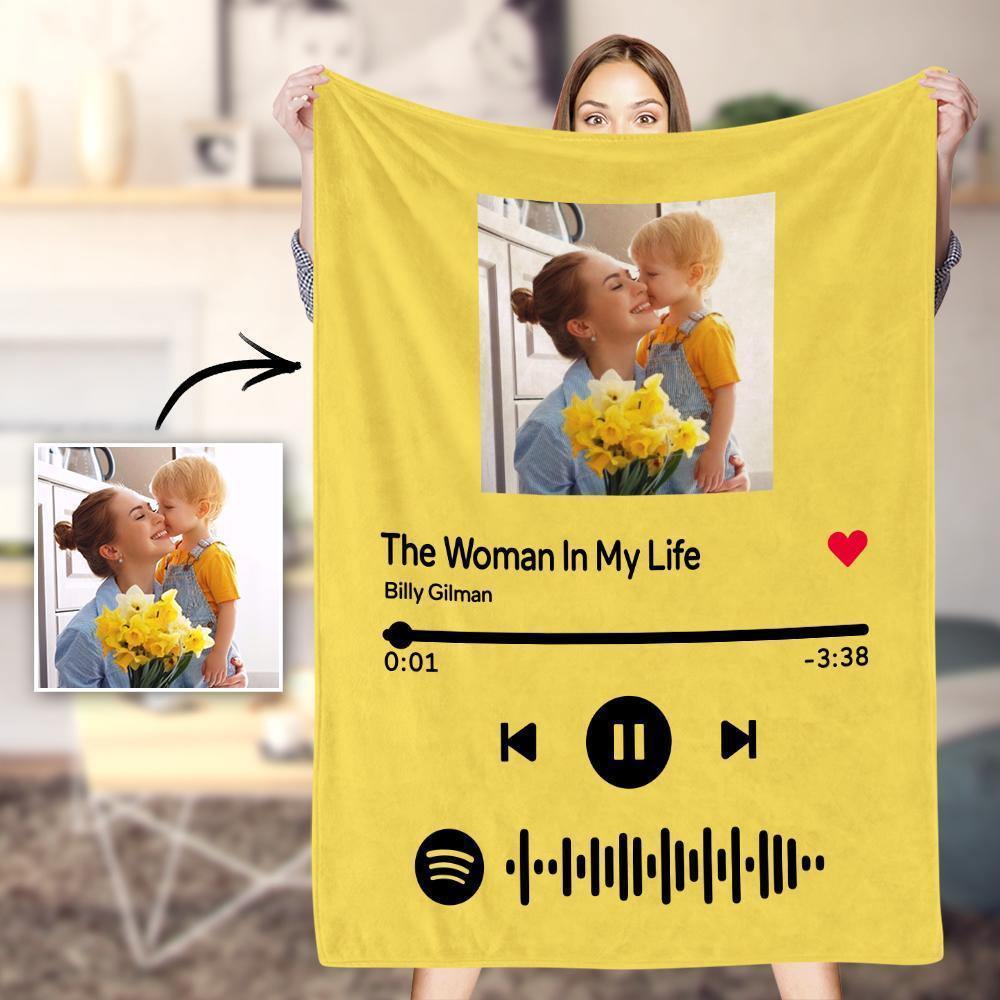 Personalized Scannable Spotify Code Blanket with Photo for Mom