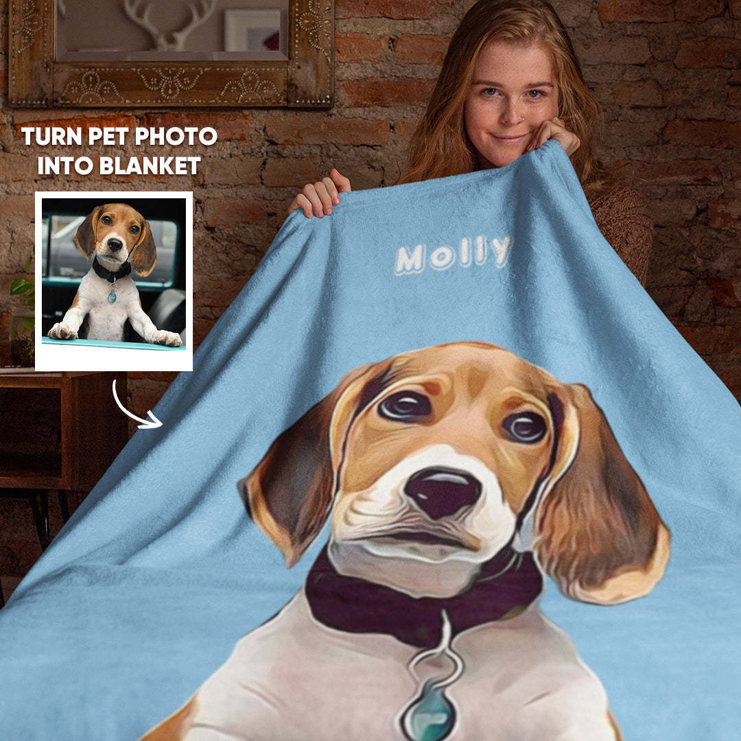 Personalized Pet Photo Portrait Fleece Blanket for Pet Lover