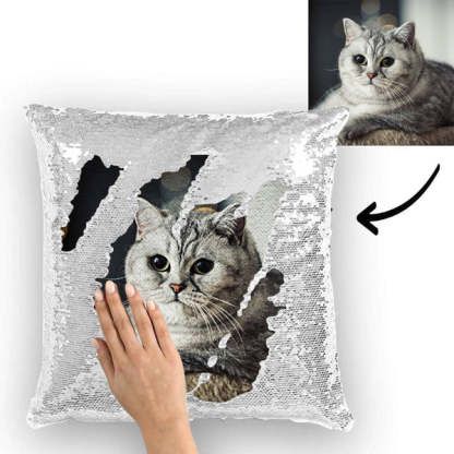 Personalized Sequin Pillow with Photo for Pet Lover