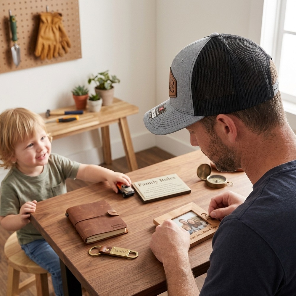 Personalized Dad Trucker Hat with Names Leather Patch Cap New Dad Gift Father's Day Gift