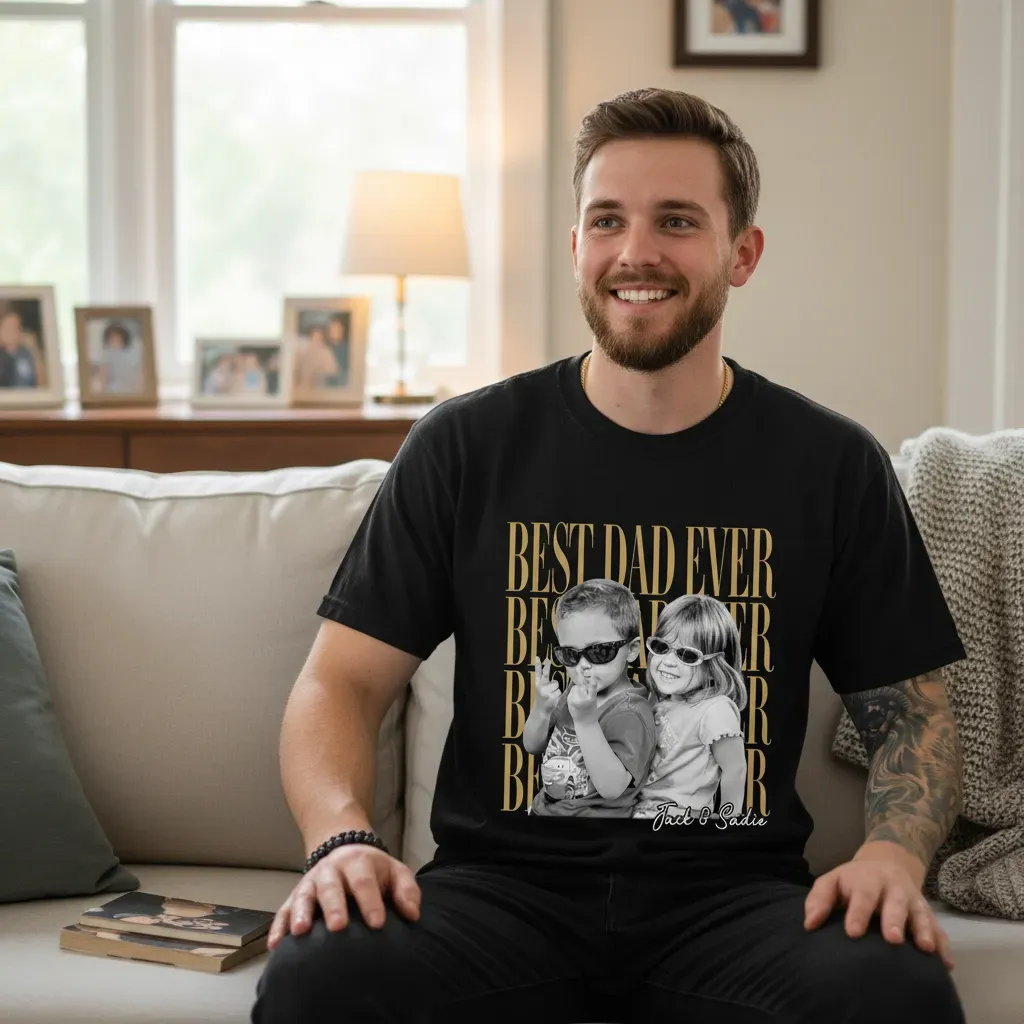 Personalized Dad Vintage Shirt With Kids Photo Funny Dad Shirt New Dad Gift Father's Day Gift