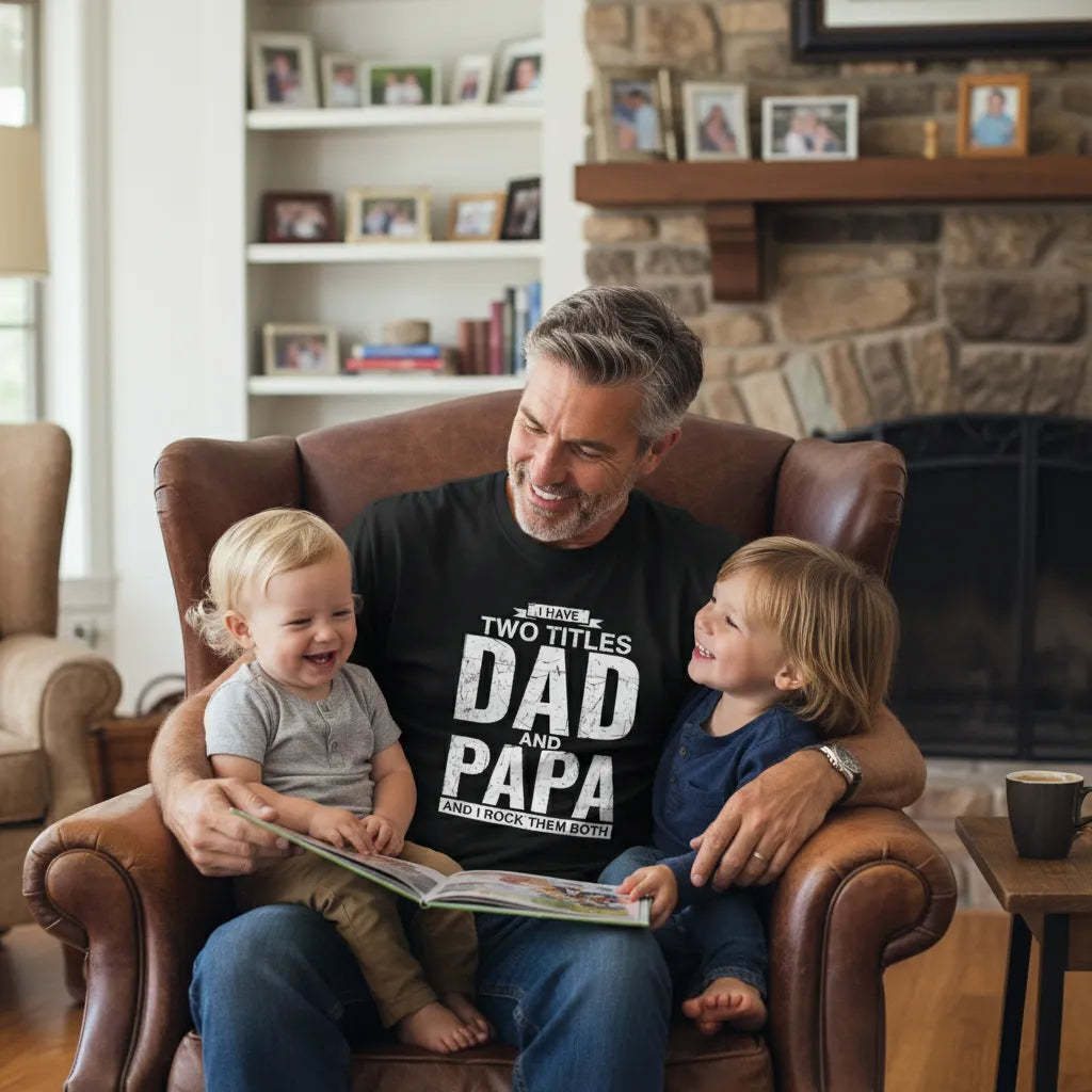 Cool Dad And Papa Double Title Rocking T-Shirt For Awesome Fathers Father's Day Gift