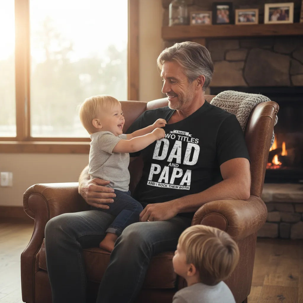 Cool Dad And Papa Double Title Rocking T-Shirt For Awesome Fathers Father's Day Gift