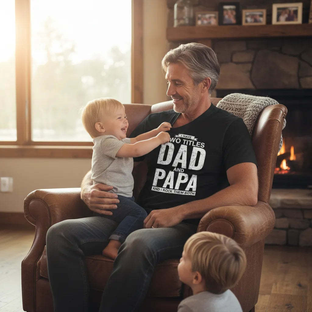 Cool Dad And Papa Double Title Rocking T-Shirt For Awesome Fathers Father's Day Gift