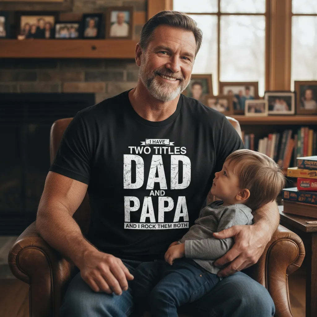 Cool Dad And Papa Double Title Rocking T-Shirt For Awesome Fathers Father's Day Gift