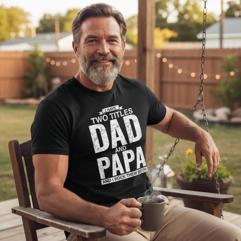 Cool Dad And Papa Double Title Rocking T-Shirt For Awesome Fathers Father's Day Gift