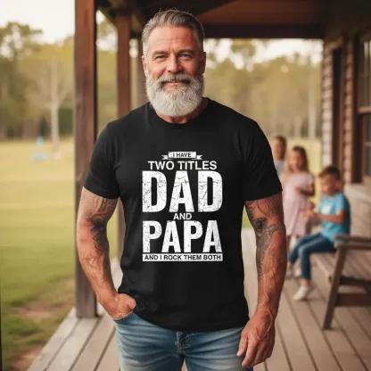 Cool Dad And Papa Double Title Rocking T-Shirt For Awesome Fathers Father's Day Gift
