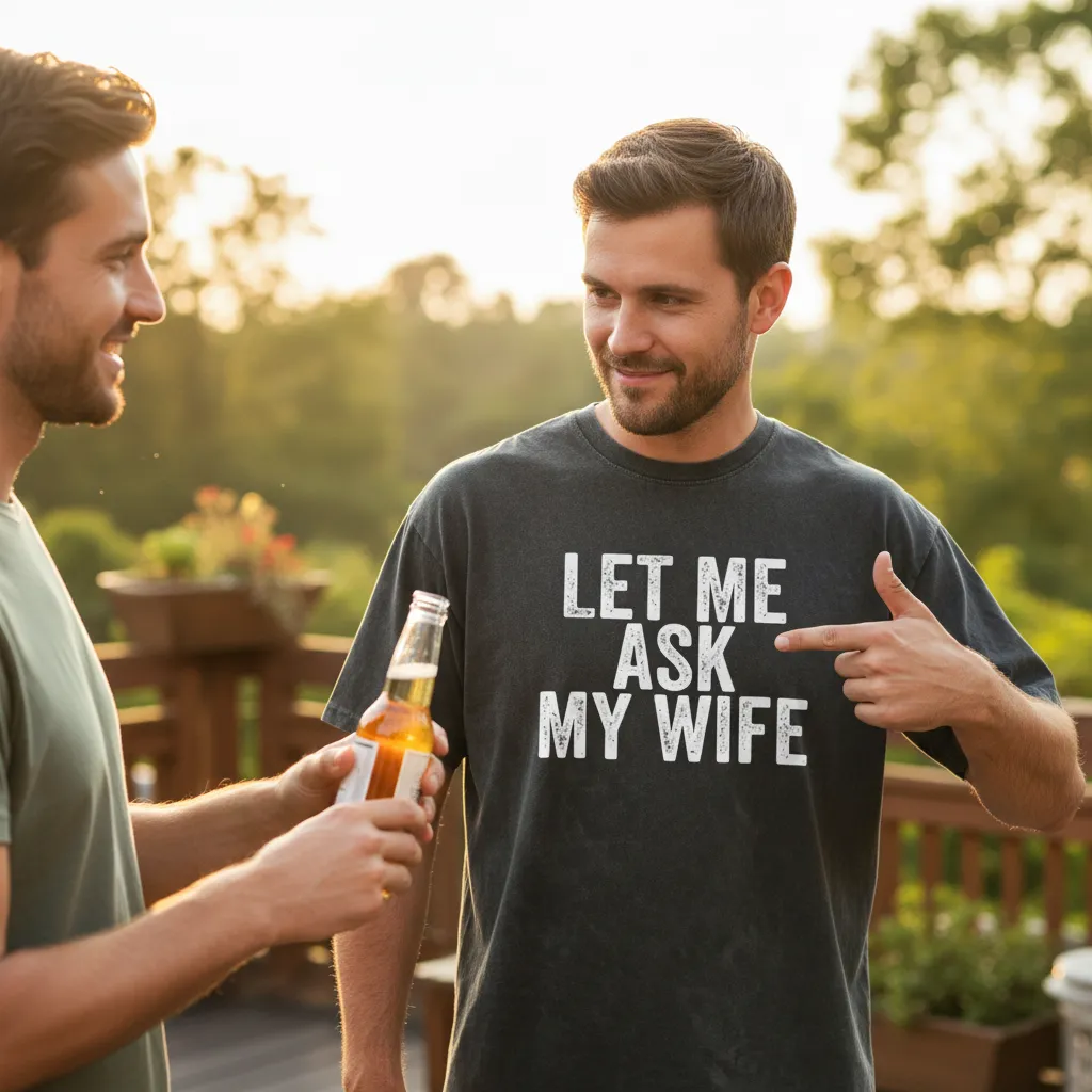 The Humorous Quote LET ME ASK MY WIFE TShirts Funny Text Tee