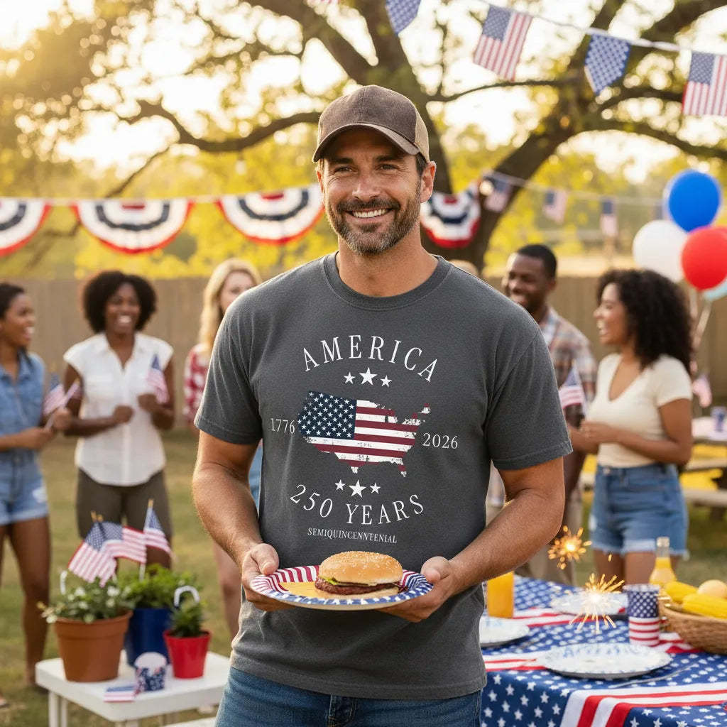 America 250th Anniversary Shirt Patriotic Tee Semiquincentennial 1776–2026 Fourth of July Apparel Father's Day Gift