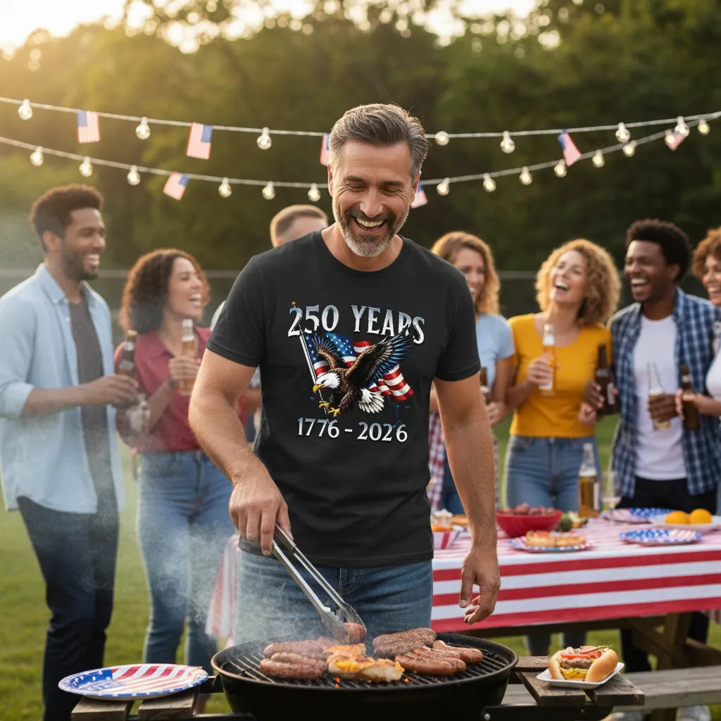 America 250th Anniversary Shirt Patriotic Tee with Eagle Pattern Forth of July Fit Father's Day Gift
