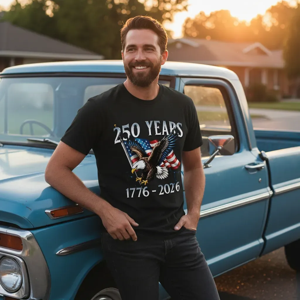 America 250th Anniversary Shirt Patriotic Tee with Eagle Pattern Forth of July Fit Father's Day Gift