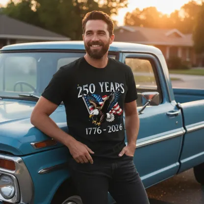 America 250th Anniversary Shirt Patriotic Tee with Eagle Pattern Forth of July Fit Father's Day Gift