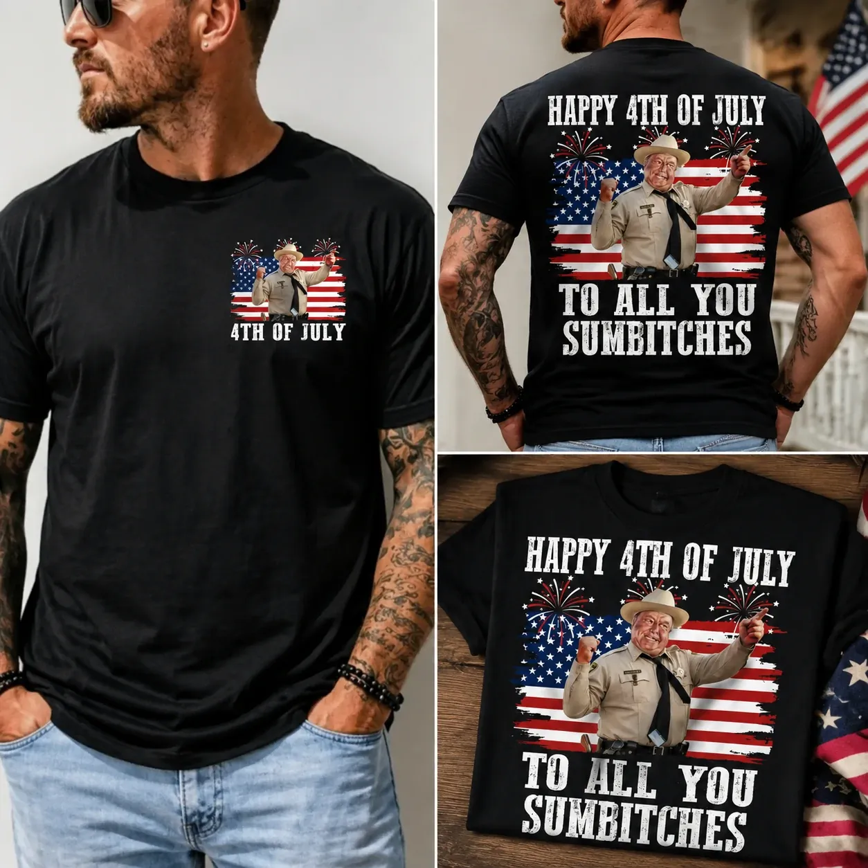 Happy 4th Of July To All You Sumbitches Tee Smokey And The Bandit Movie TShirt