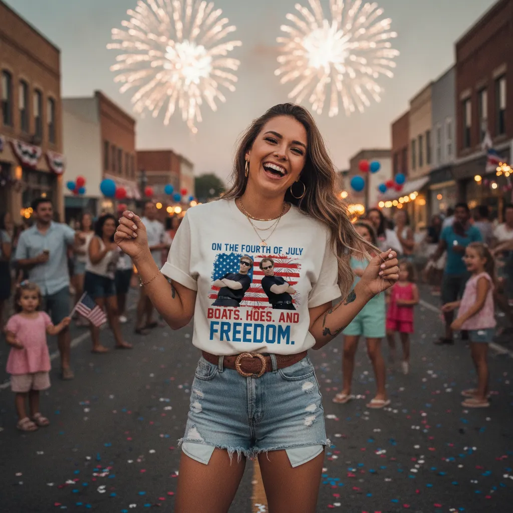 On the Fourth Of July Boats Hoes And Freedom Tee Patriotic Funny Movie Shirt
