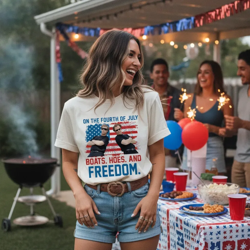 On the Fourth Of July Boats Hoes And Freedom Tee Patriotic Funny Movie Shirt