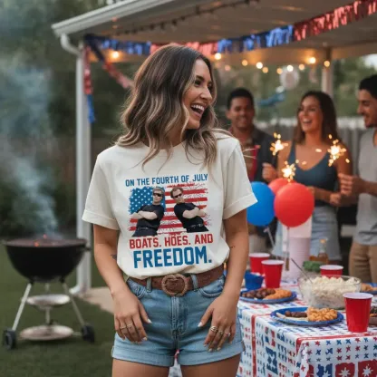 On the Fourth Of July Boats Hoes And Freedom Tee Patriotic Funny Movie Shirt