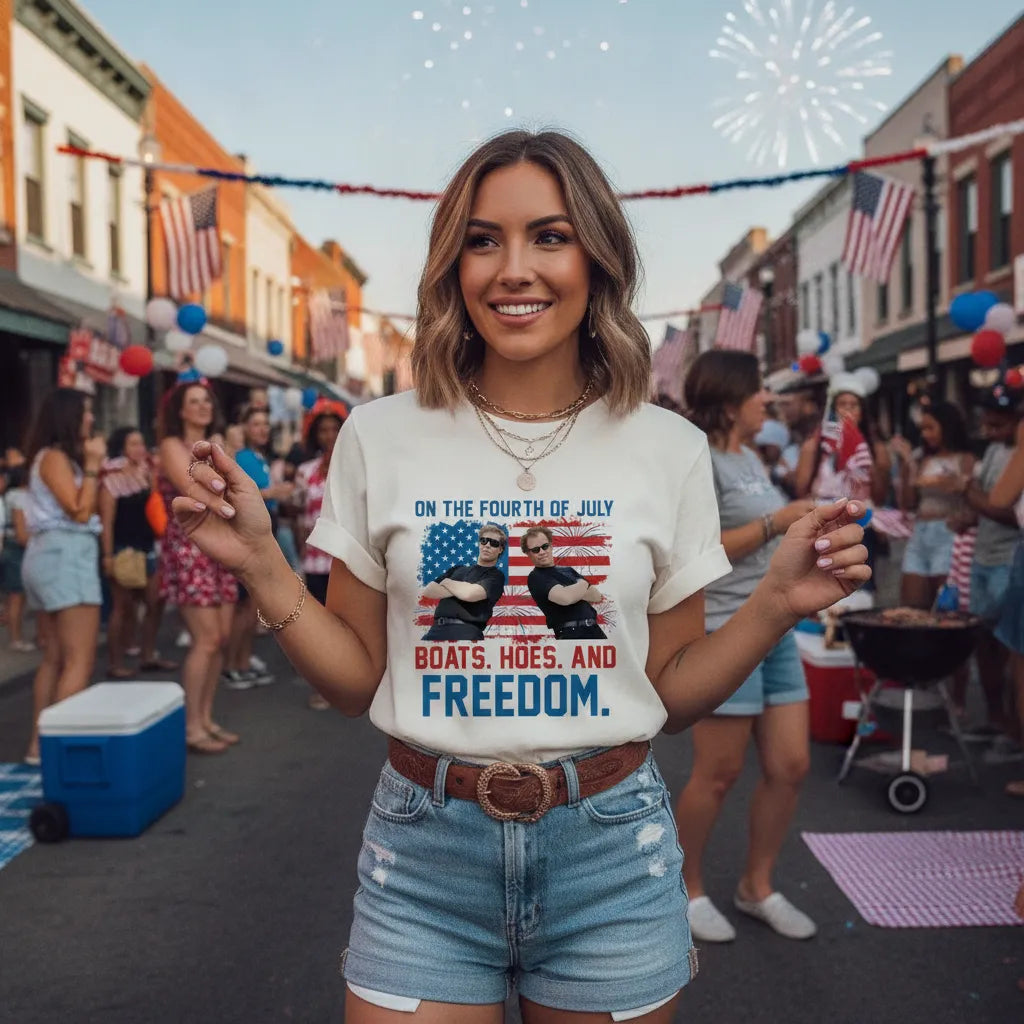 On the Fourth Of July Boats Hoes And Freedom Tee Patriotic Funny Movie Shirt