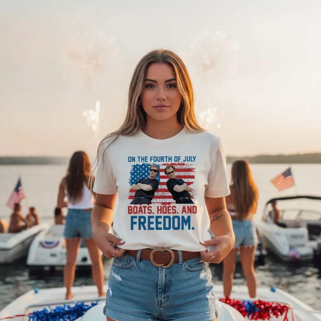 On the Fourth Of July Boats Hoes And Freedom Tee Patriotic Funny Movie Shirt